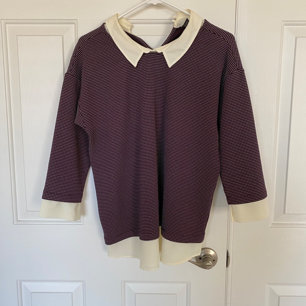Ann Taylor Maroon Sweater with White Undershirt